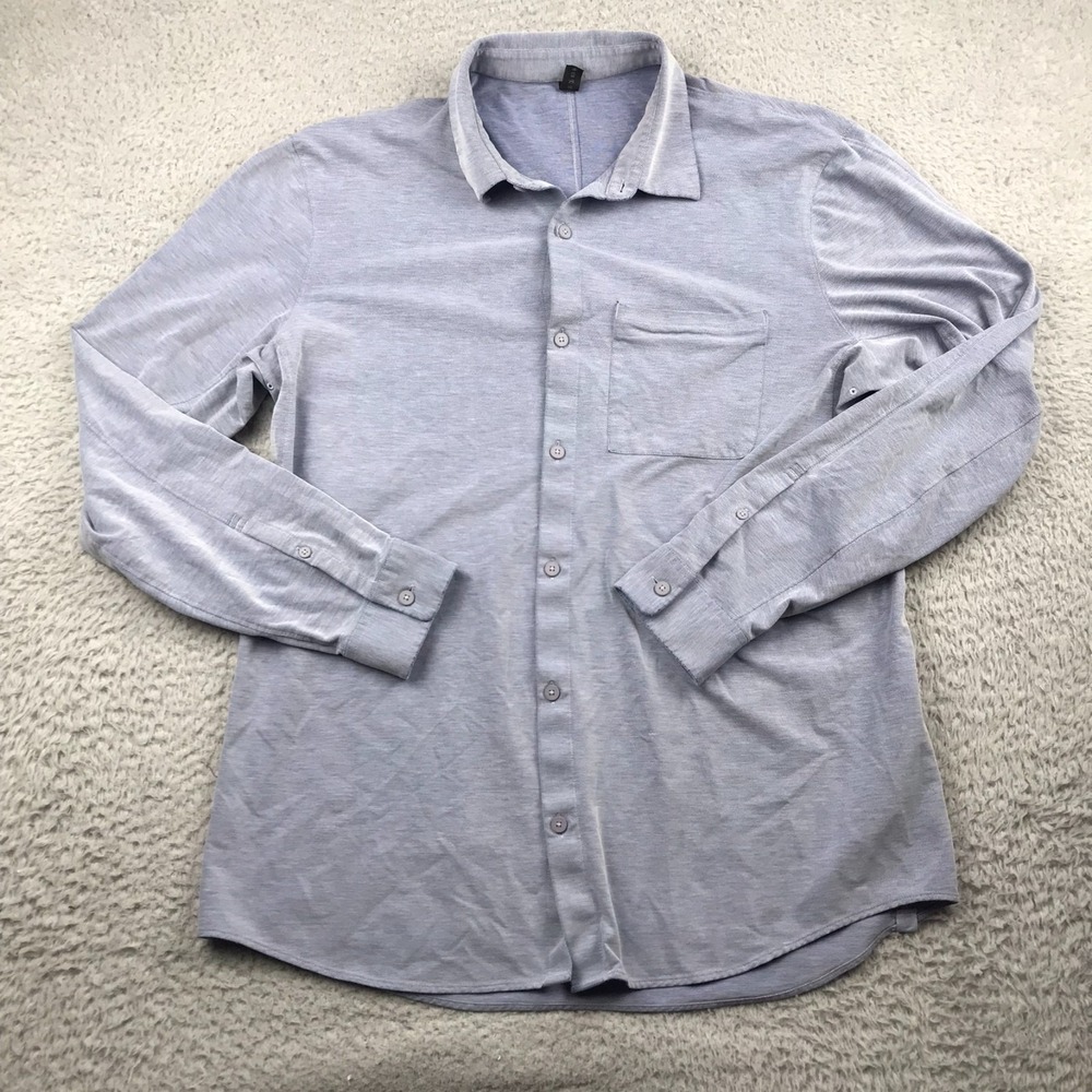 Lululemon Commission Shirt Mens XL Blue‎ Long Sleeve Button Up Pocket *Flaws